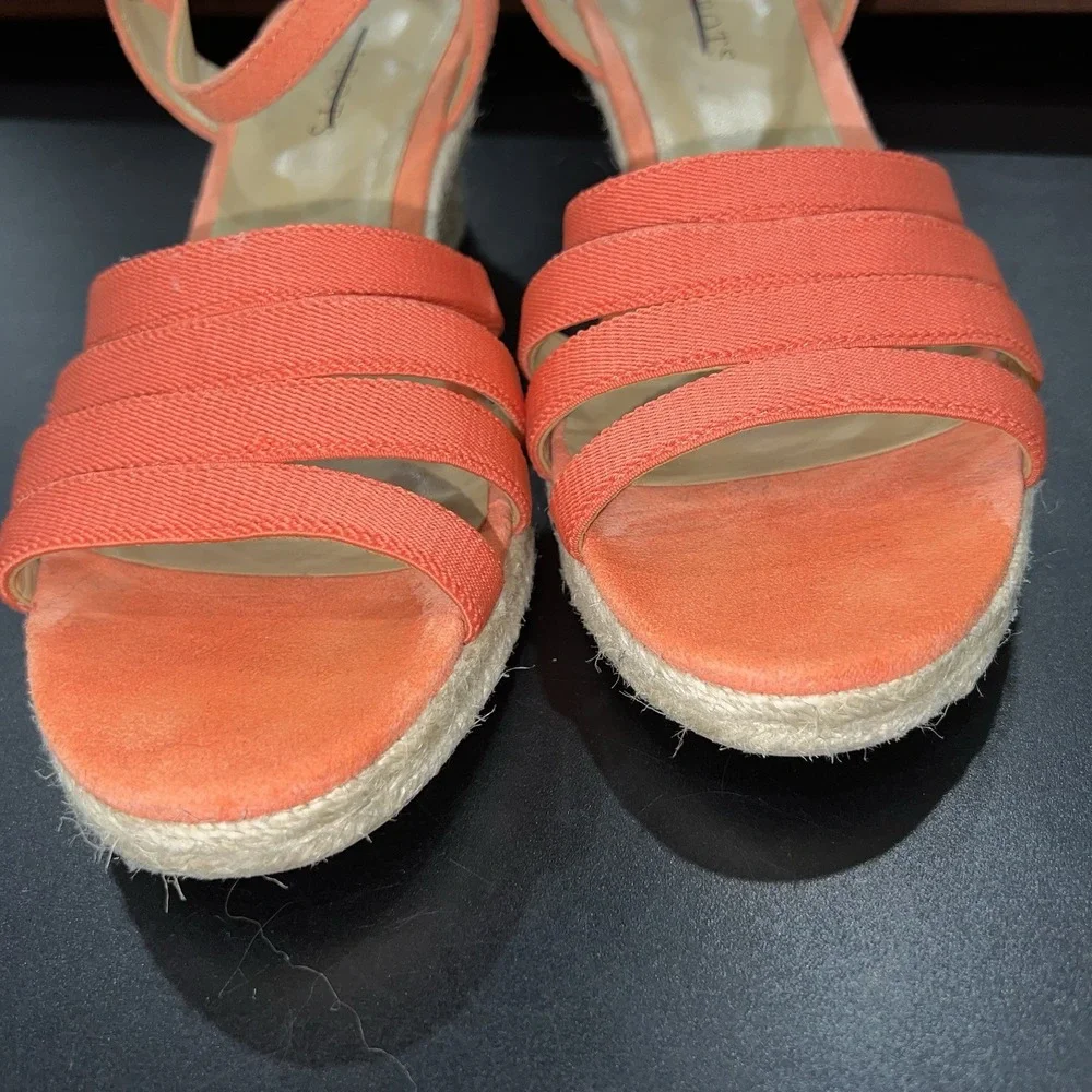 Talbots Orange Elastic Strap Wedge Open Toe Espadrille Sandal 9